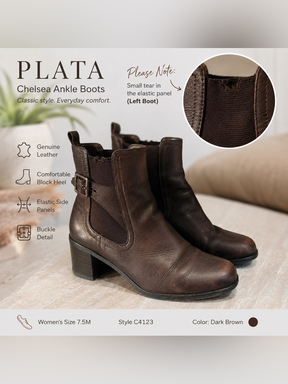 Brown leather Chelsea boots 7.5 with heel